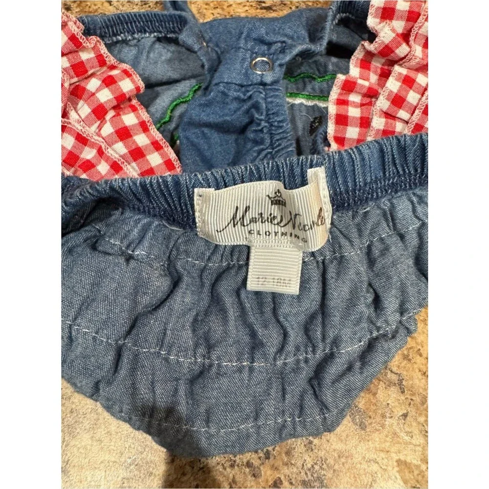 Marie Nicole - Denim Watermelon Romper with Red Gingham Ruffles